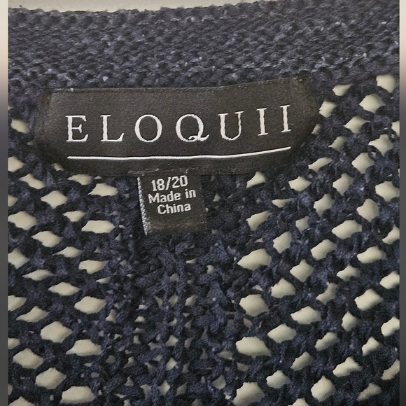 Eloqui Navy Cotton Blend Crochet Knit Drop Short Sleeve T-shirt Plus Size 18/20 - Picture 6 of 10